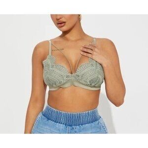 Iris Women's Wireless Lace Green Padded‎ Bralette Top Large size Large RefFNB